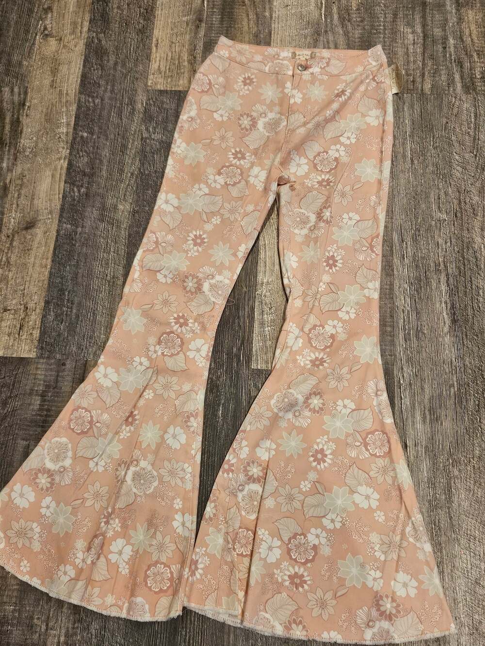 Altar'd state bell bottom jeans medium 26/28 peach pink floral hippie boho